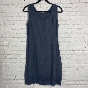 Lungo L'Arno Italy 100% Linen Shift Dress Lace Hem